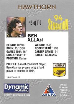 1994 AFL Sensation #43 Ben Allan Back